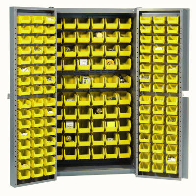 Global Industrial™ Bin Cabinet Deep Door - 156 Bacs Jaunes, 16-Gauge Assembled Cabinet 38x24x72