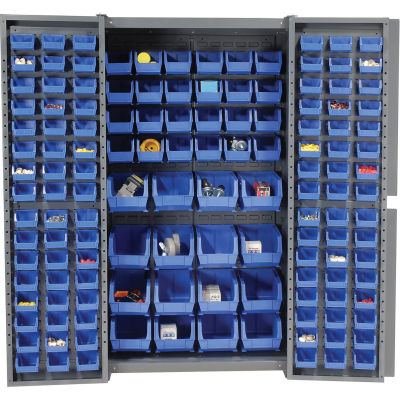 Armoire de rangement industriel global avec 136 bacs bleus, assemblés, 365 lb. Poids, 38 » L x 24 » P x 72"H