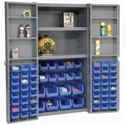 Global Industrial™ Bin Cabinet Deep Door 68 BL Bin, Shelves, 16 Ga Unassembled Cabinet 38x24x72