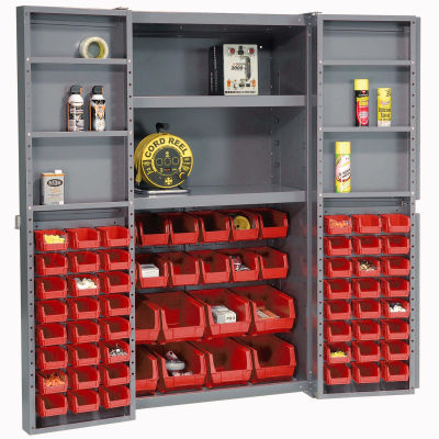 Global Industrial™ Bin Cabinet Deep Door 68 RD Bin, Shelves, 16 Ga Unassembled Cabinet 38x24x72