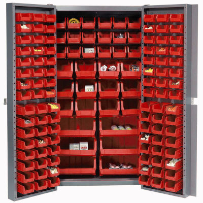 Global Industrial™ Bin Cabinet Deep Door - 132 Red Bins, 16Ga. Assembled Cabinet 38 x 24 x 72