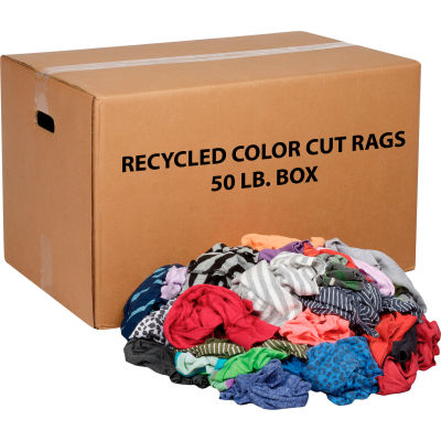 Global Industrial™ recyclé couleur mélangée chiffons coupés, boîte de 50 livres