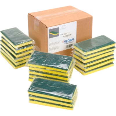Global Industrial™ Heavy Duty Scrub Sponge, Jaune/Vert, 3,25 » x 6,25 » - Caisse de 20 éponges