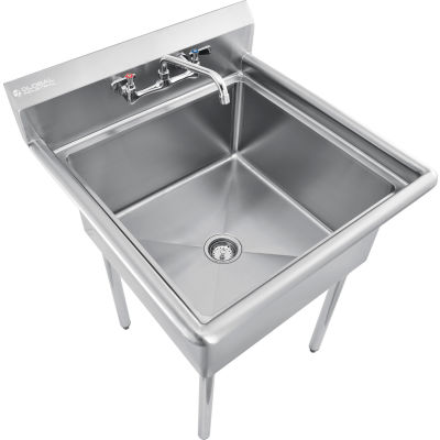 Global Industrial™ Stainless Steel Utility Sink W/Faucet & 8 » Backsplash, 24"x24"x12 » Deep