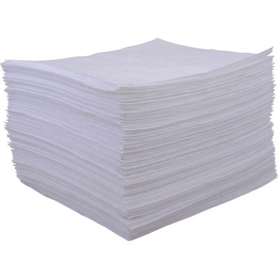 Global Industrial™ Oil Only Sorbent Pads, poids moyen, 15 po L x 18 po, blanc, 100/paquet