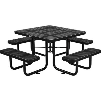 Table de™ pique-nique carrée Industrielle Mondiale de 46 pouces, métal perforé, noir