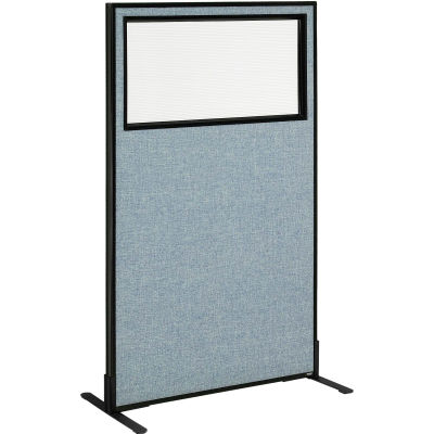Interion® Freestanding Office Partition Panel with Partial Window, 36-1/4"W x 60"H, Blue