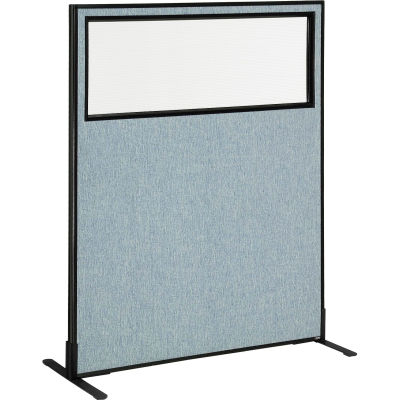 Interion® Freestanding Office Partition Panel with Partial Window, 48-1/4"W x 60"H, Bleu