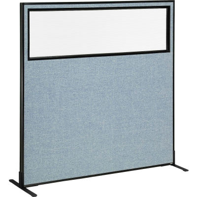 Interion® Freestanding Office Partition Panel with Partial Window, 60-1/4"W x 60"H, Bleu
