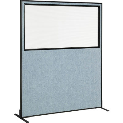 Interion® Freestanding Office Partition Panel with Partial Window, 60-1/4"W x 72"H, Bleu