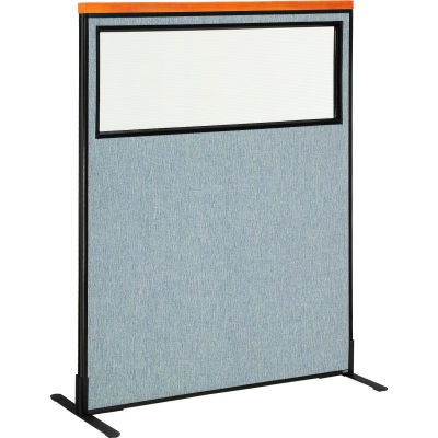 Interion® Deluxe Freestanding Office Partition Panel w/Partial Window 48-1/4"W x 61-1/2"H Blue