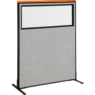 Interion® Deluxe Freestanding Office Partition Panel w/Partial Window 48-1/4"W x 61-1/2"H Gray