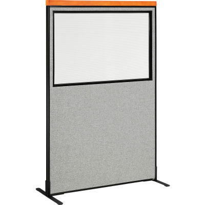 Interion® Deluxe Freestanding Office Partition Panel w/Partial Window 48-1/4"W x 73-1/2"H Gray