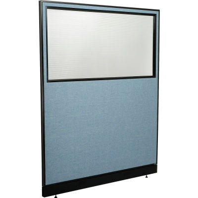 Interion® panneau de cloison bureau avec fenêtre partielle & ampli câble, 60-1/4" W x 76" H, bleu