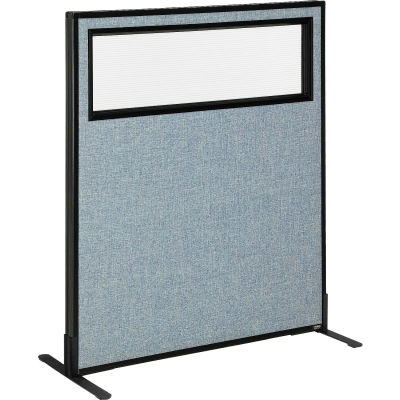 Interion® Freestanding Office Partition Panel with Partial Window, 36-1/4"W x 42"H, Bleu