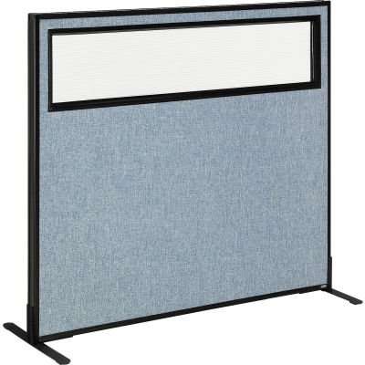 Interion® Freestanding Office Partition Panel with Partial Window, 48-1/4"W x 42"H, Bleu