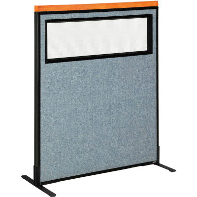 Interion® Deluxe Freestanding Office Partition Panel w/Partial Window 36-1/4"W x 43-1/2"H Blue