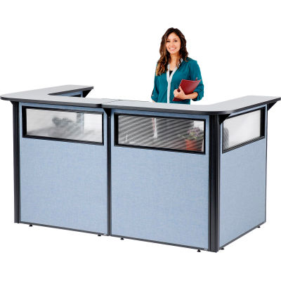 Interion® station de réception en forme de U avec fenêtre, 88" W x 44"D x 44"H, compteur gris, panneau bleu