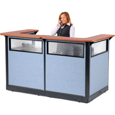Interion® U-Shaped Reception Station w/Window and Raceway 88"W x 44"D x 46"H Cherry Counter
