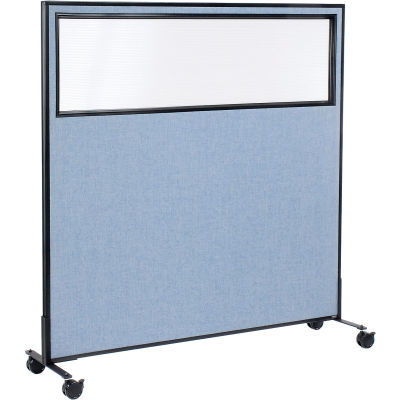 Interion® Mobile Office Partition Panel with Partial Window, 60-1/4"W x 63"H, Bleu