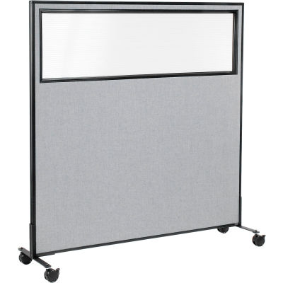 Interion® Mobile Office Partition Panel with Partial Window, 60-1/4"W x 63"H, Gray