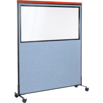 Interion® Mobile Deluxe Office Partition Panel with Partial Window, 60-1/4"W x 76-1/2"H, Bleu