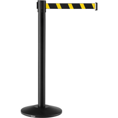 Global Industrial™ Barrière de ceinture rétractable, 39 » Black Post, 7-1/2' Ceinture Noire/Jaune - Qté par paquet : 2