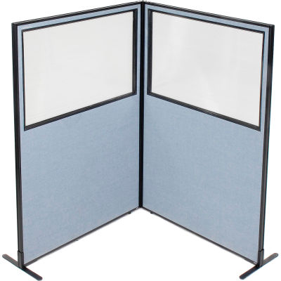 Interion® Freestanding 2-Panel Corner Room Divider w/Partial Window 48-1/4"W x 72"H Panels Blue