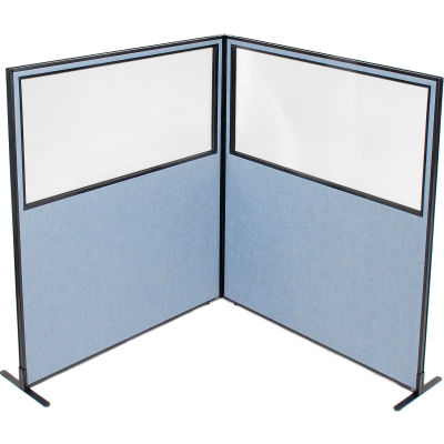 Interion® Freestanding 2-Panel Corner Room Divider w/Partial Window 60-1/4"W x 72"H Panels Blue