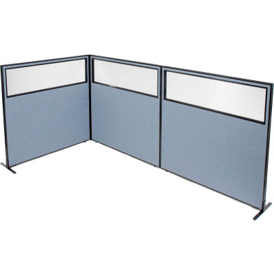 Interion® Freestanding 3-Panel Corner Room Divider w/Partial Window 60-1/4"W x 60"H Panels Blue