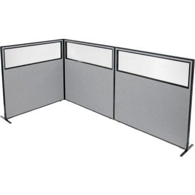 Interion® Freestanding 3-Panel Corner Room Divider w/Partial Window 60-1/4"W x 60"H Panels Gray