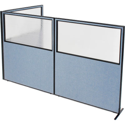 Interion® Freestanding 3-Panel Corner Room Divider w/Partial Window 60-1/4"W x 72"H Panels Blue