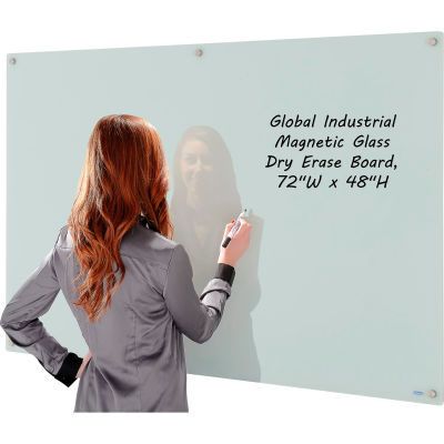Tableau blanc en verre magnétique industriel ™ mondial, 72 » x 48 »