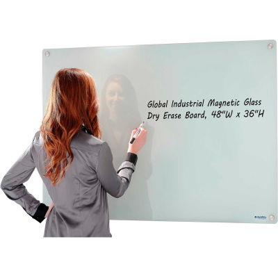 Tableau blanc en verre magnétique industriel™ mondial, 48 « L x 36 « H