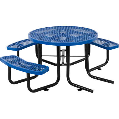 Table de™ pique-nique ronde Industrielle Mondiale de 46 pouces, Accessible en fauteuil roulant, Bleu