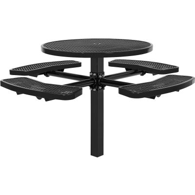 Table de™ pique-nique ronde Industrielle Mondiale de 46 pouces, en support au sol, métal déployé, noir