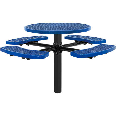 Global Industrial™ 46 » Table de pique-nique ronde au montage au sol, métal déployé, bleu