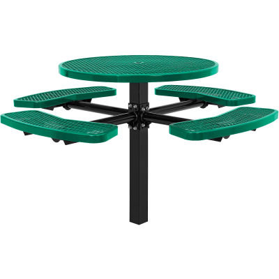 ™ Table de pique-nique ronde industrielle mondiale de 46 pouces, en montage au sol, métal déployé, vert