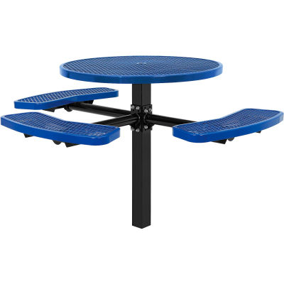 Table de pique-nique ronde industrielle™ mondiale de 46 pouces, en support au sol, conforme ADA, bleu