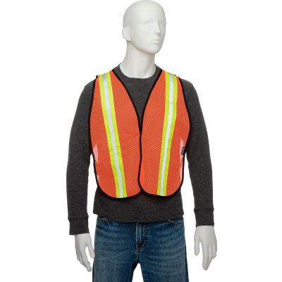 Gilet de sécurité à haute visibilité Global Industrial, 2 po, lime/bandes réfléchissantes, maille de polyester, orange, taille unique