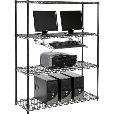 Nexel™ 4 tablettes fil ordinateur LAN Workstation avec plateau de clavier, W 48" x 18 « P x 63 » H, noir