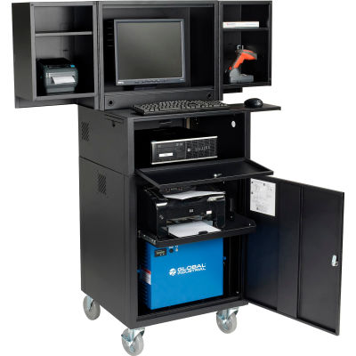 Global Industrial™ Mobile Powered Fold-Out Computer Cabinet, batterie 100AH, noir, non assemblé