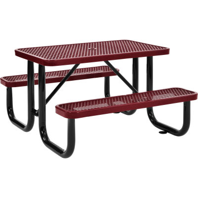 Table de pique-nique rectangulaire Global Industrial™ 4', métal déployé, rouge