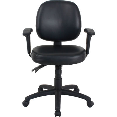 Interion® chaise de travail de 24 heures avec les bras mi-arrière et réglables, vinyle, noir