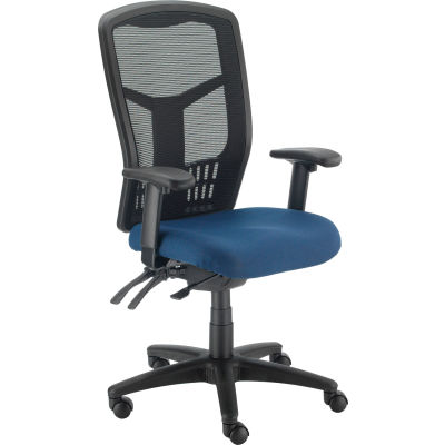Chaise de bureau ® Interion avec le dos élevé et les bras réglables, tissu, bleu