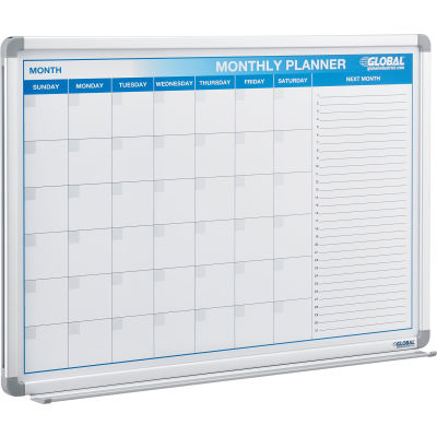 Global Industrial™ Tableau blanc de calendrier mensuel, surface en acier, 48 « L x 36 « H