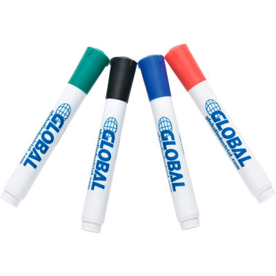 Global Industrial™ Dry Erase Markers, Bullet Tip, Couleurs assorties, Pack 4