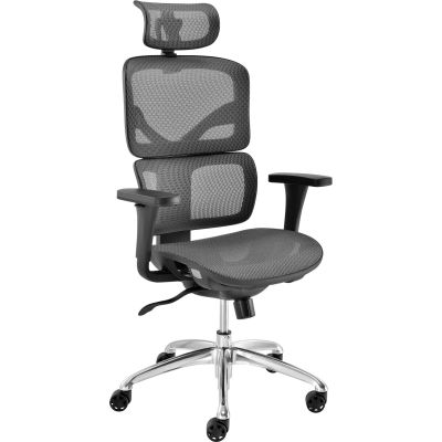 Chaise ergonomique Interion® Mesh avec bras à dos haut et réglable, maille, gris