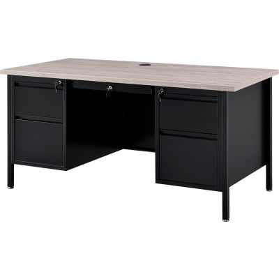 Interion® Steel Teachers Desk, 60"L x 30"D, Plateau gris avec cadre noir