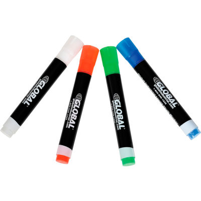 Global Industrial™ Wet Erase Chalk Markers, Couleurs assorties, Pack 4